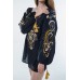 Boho Style Ukrainian Embroidered Folk  Blouse "Magic Herbs" golden on black